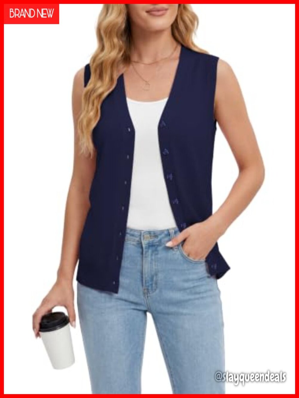 Sleeveless Button Down Knit Sweater Vest V-Neck Cardigan